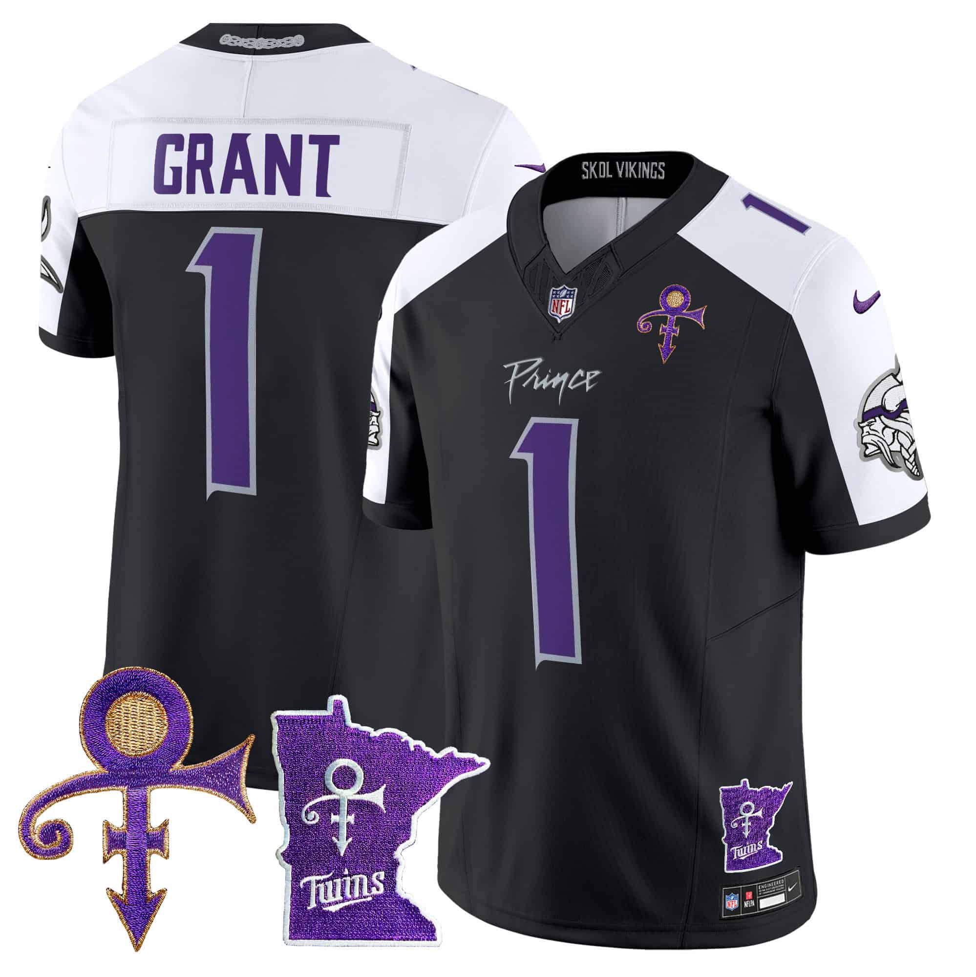Men Minnesota Vikings 1 Grant Black 2024 Nike Prince Vapor Limited NFL Jersey